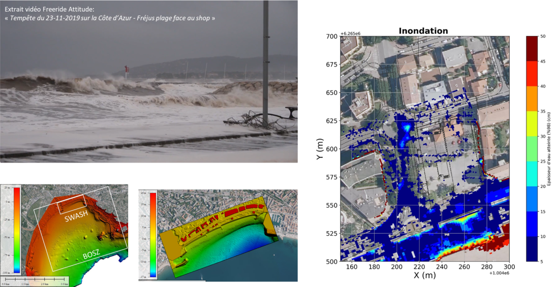 Modélisation de la submersion marine, front de mer de Fréjus. Prestation WMC pour Estérel Côte d'Azur Agglomération.